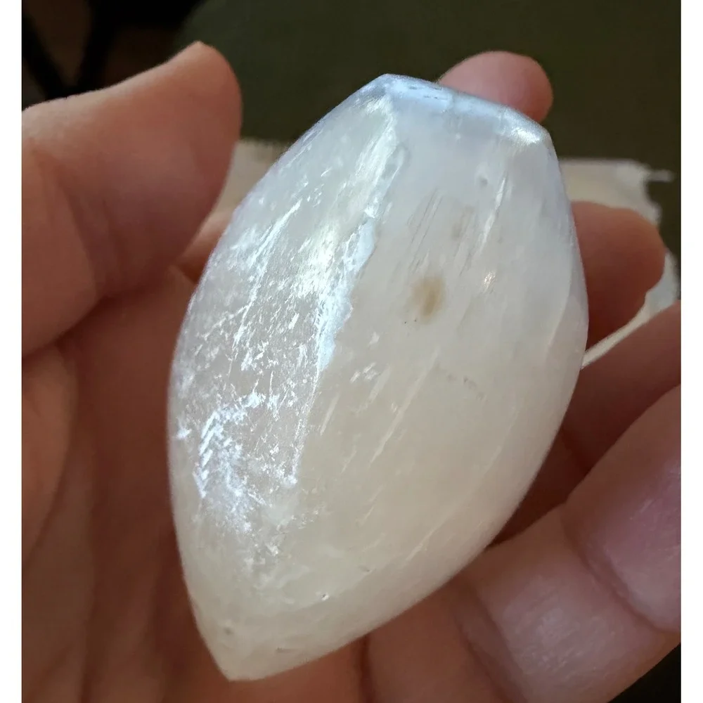 Selenite Crystal Heart White Excellent Polished Palm Stone Decor